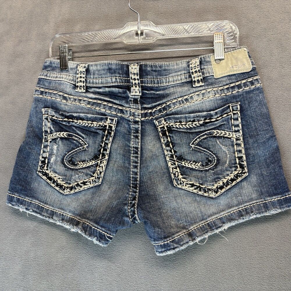 Silver Jeans Aiko Mid Short Size 31 Blue Distressed Denim Cutoff Shorts Stretch - Picture 3 of 12